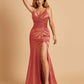 Sexy Satin Mermaid Bridesmaid Dresses Spaghetti Straps V-neck Side Slit Half Open Back