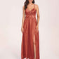 Satin Spaghetti Straps A-line Bridesmaid Dresses Side Slit Floor Length