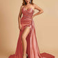 Sexy Satin Corset Prom Dresses Sweetheart Side Slit With Train Floor Length