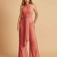 Chiffon Bridesmaid Jumpsuit Jewel Neck Sleeveless Floor Length With Pockets