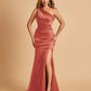 Sexy Satin Key Hole Bridesmaid Dresses One Shoulder Key Hole Floor Length Sheath For Sale
