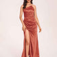 Satin Halter Pleats Sheath Bridesmaid Dresses Side-Slit Floor Length Sleeveless