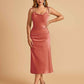 Sexy Satin Midi Bridesmaid Dresses Spaghetti Straps Slip Scoop Side Slit