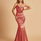 Satin Mermaid Open Back Bridesmaid Dresses Spaghetti Straps Scoop Floor Length