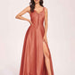 Satin V-neck A-line Bridesmaid Dresses Side slit Floor Length