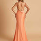Satin Deep V-neck Mermaid Bridesmaid Dresses Open Back Floor Length