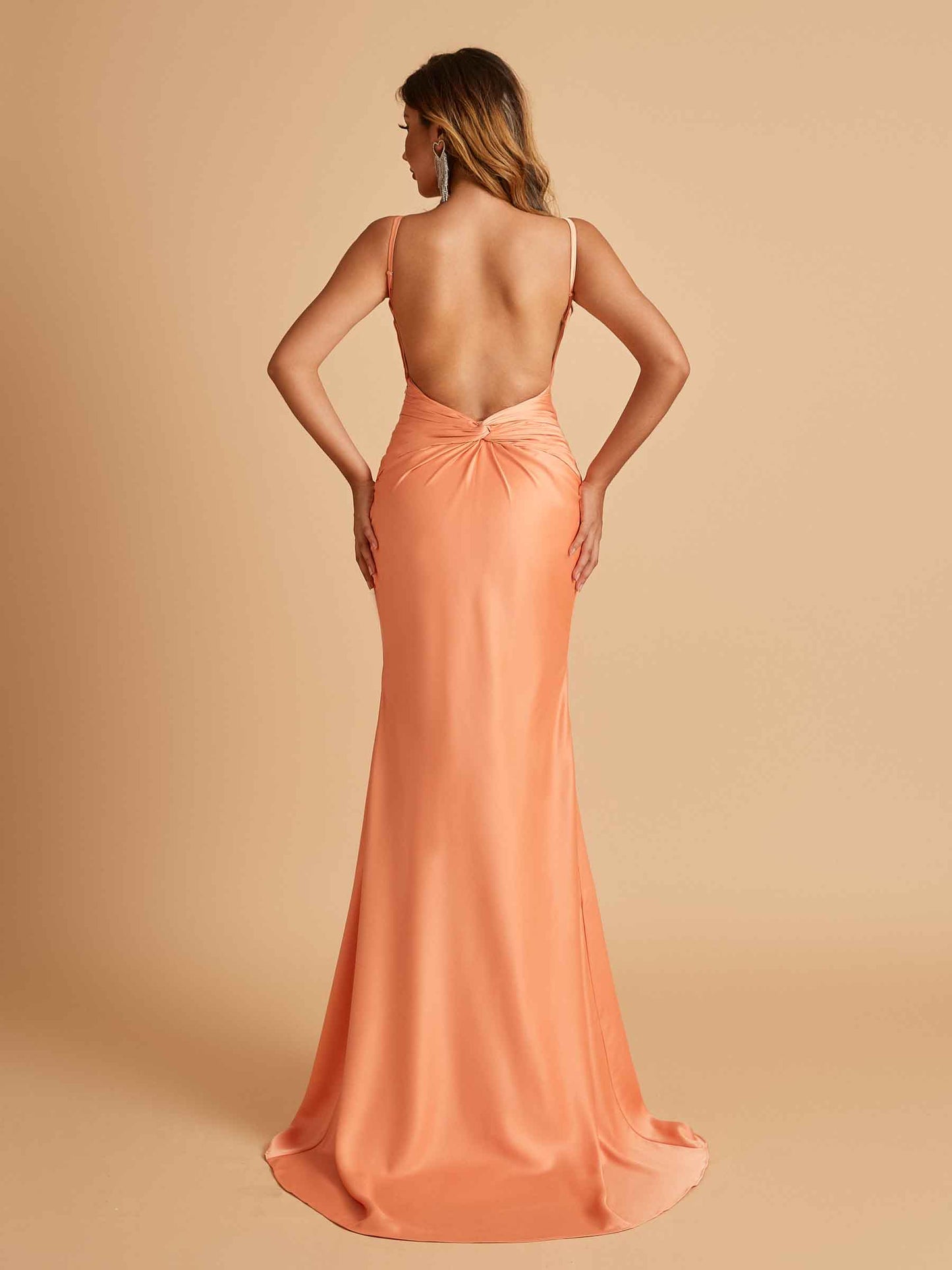 Satin Deep V-neck Mermaid Bridesmaid Dresses Open Back Floor Length