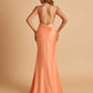 Satin Deep V-neck Mermaid Prom Dresses Open Back Floor Length