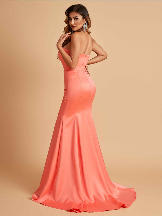 Sexy Satin Sweetheart Mermaid Bridesmaid Dresses Strapless Floor Length