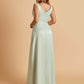 Sexy Satin Deep V-neck Long Bridesmaid Dresses A-line Pleats Sleeveless Floor Length