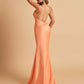 Satin Deep V-neck Mermaid Bridesmaid Dresses Open Back Floor Length