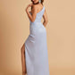 Satin One-shoulder Bridesmaid Dresses Sheath Side Slit Sleeveless Floor Length