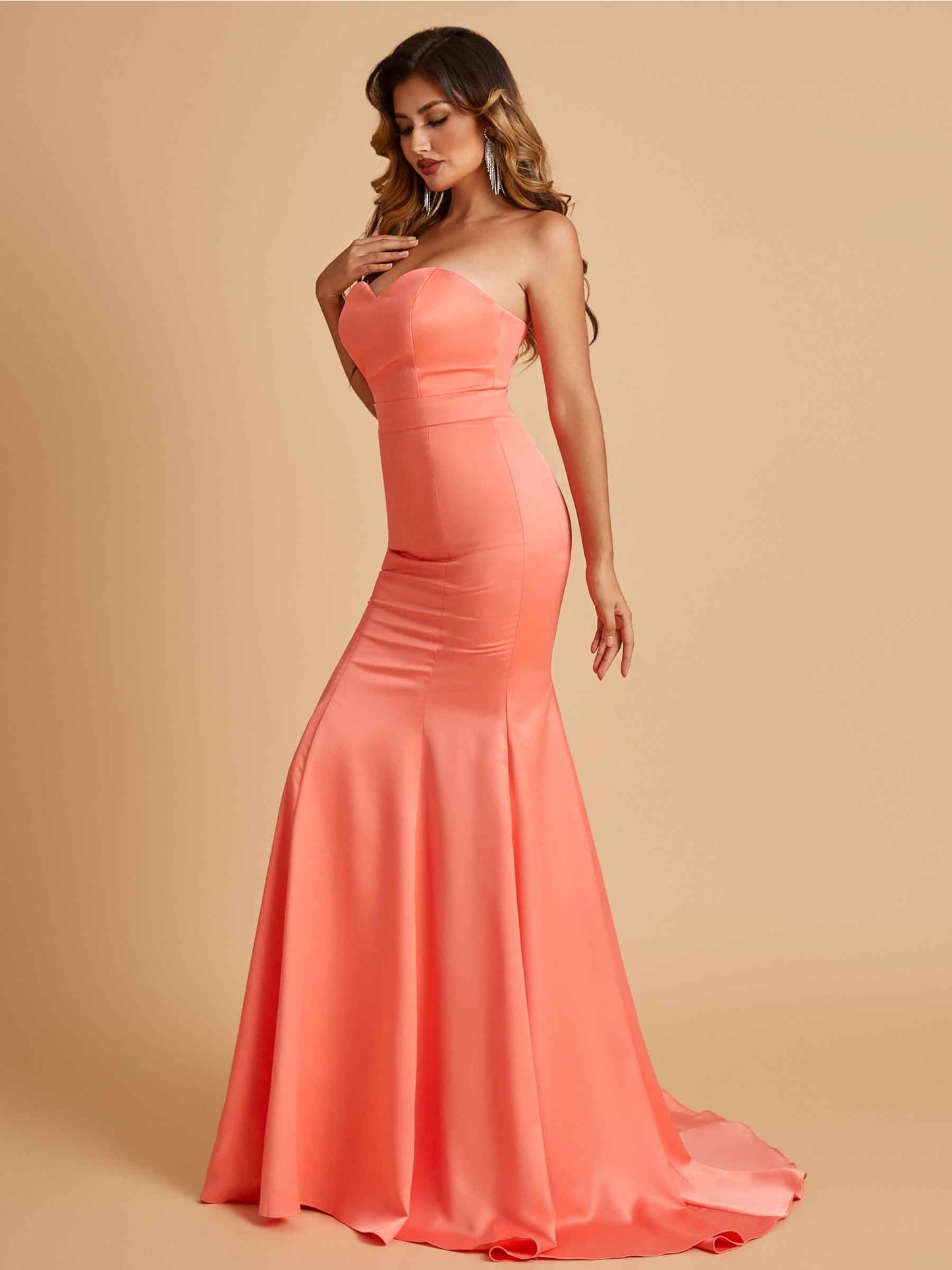 Sexy Satin Sweetheart Mermaid Prom Dresses Strapless Floor Length