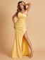 Sexy Strapless Long Prom Dresses Satin Side Slit Pleats Floor Length Sheath