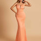 Satin Deep V-neck Mermaid Bridesmaid Dresses Open Back Floor Length