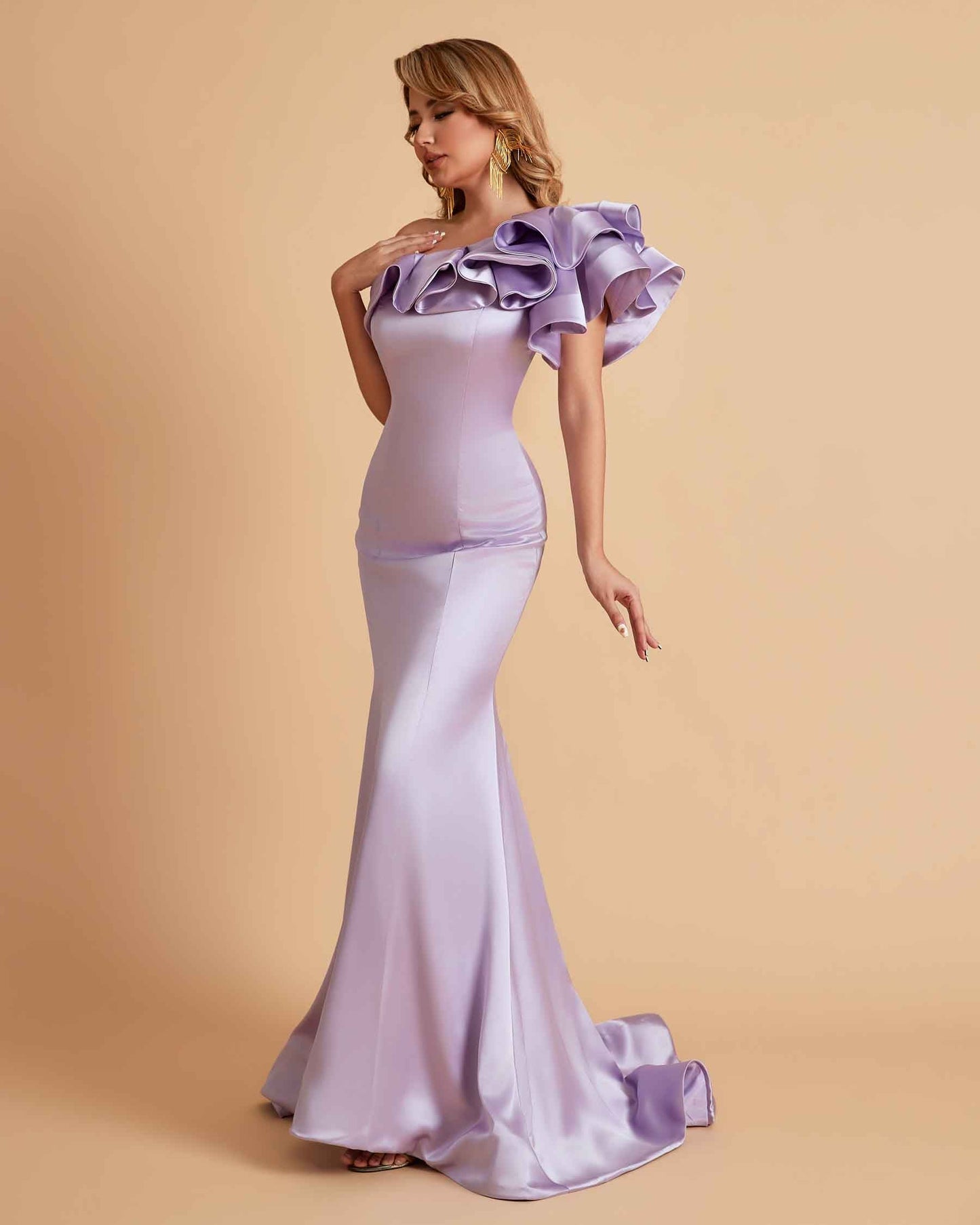 Elegant Satin One Shoulder Pleats Mermaid Bridesmaid Dresses Floor Length