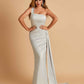 Sexy Satin One Shoulder Mermaid Bridesmaid Dresses Pleats Floor Length