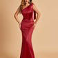 Sexy Satin One Shoulder Bridesmaid Dresses Long Zipper Side Floor Length Sheath