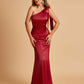Sexy Satin One Shoulder Bridesmaid Dresses Long Zipper Side Floor Length Sheath