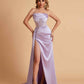 Sexy Satin Strapless Pleats Mermaid Bridesmaid Dresses Side Slit Floor Length