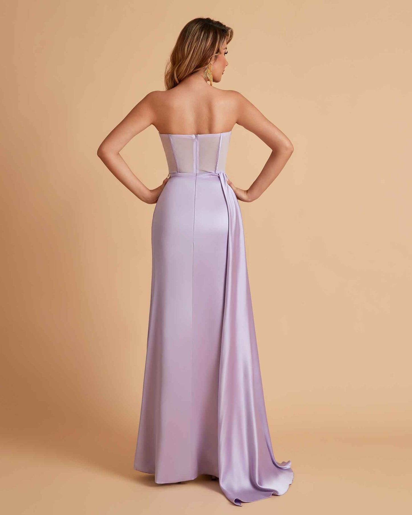 Sexy Satin Strapless Pleats Mermaid Bridesmaid Dresses Side Slit Floor Length