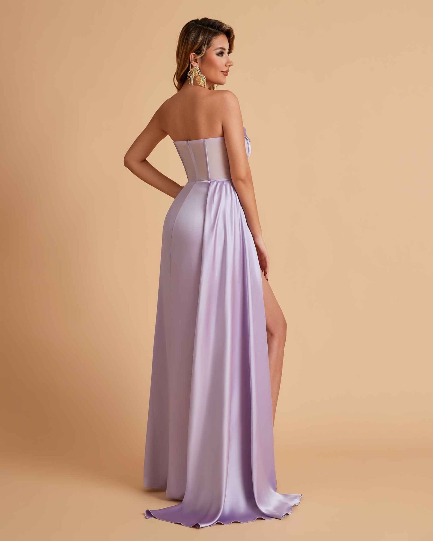 Sexy Satin Strapless Pleats Mermaid Bridesmaid Dresses Side Slit Floor Length