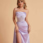 Sexy Satin Strapless Pleats Mermaid Bridesmaid Dresses Side Slit Floor Length