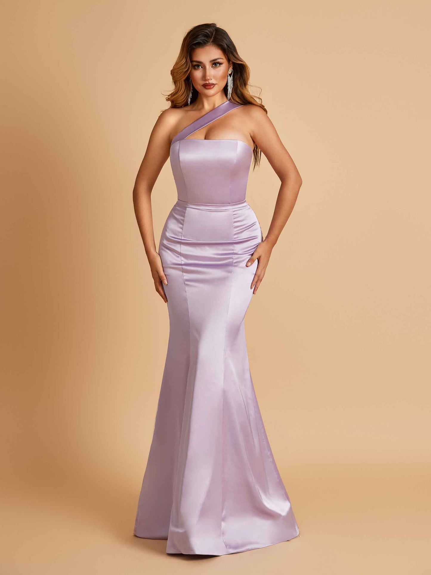Sexy Satin Mermaid Bridesmaid Dresses One Shoulder Floor Length