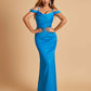 Sexy Off Shoulder Mermaid Long Prom Dresses Satin Spaghetti Straps Floor Length