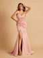 Sexy Mermaid Bridesmaid Dresses Spaghetti Straps Satin Side Slit Pleats Floor Length