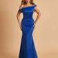 Charming Satin Off Shoulder Mermaid Prom Dresses Straps Floor Length