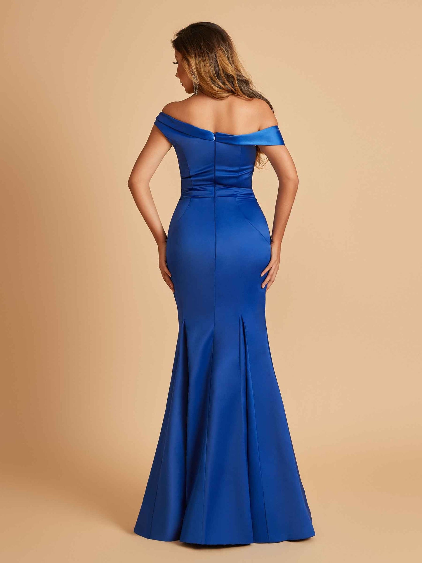 Charming Satin Off Shoulder Mermaid Prom Dresses Straps Floor Length