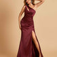 Sexy Satin Key Hole Bridesmaid Dresses One Shoulder Key Hole Floor Length Sheath