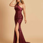 Sexy Satin Key Hole Bridesmaid Dresses One Shoulder Key Hole Floor Length Sheath For Sale