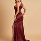 Sexy Satin Key Hole Bridesmaid Dresses One Shoulder Key Hole Floor Length Sheath