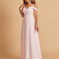 Chiffon Off-shoulder Long Bridesmaid Dresses V-neck Floor Length A-line