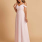 Chiffon Off-shoulder Long Bridesmaid Dresses V-neck Floor Length A-line For Sale