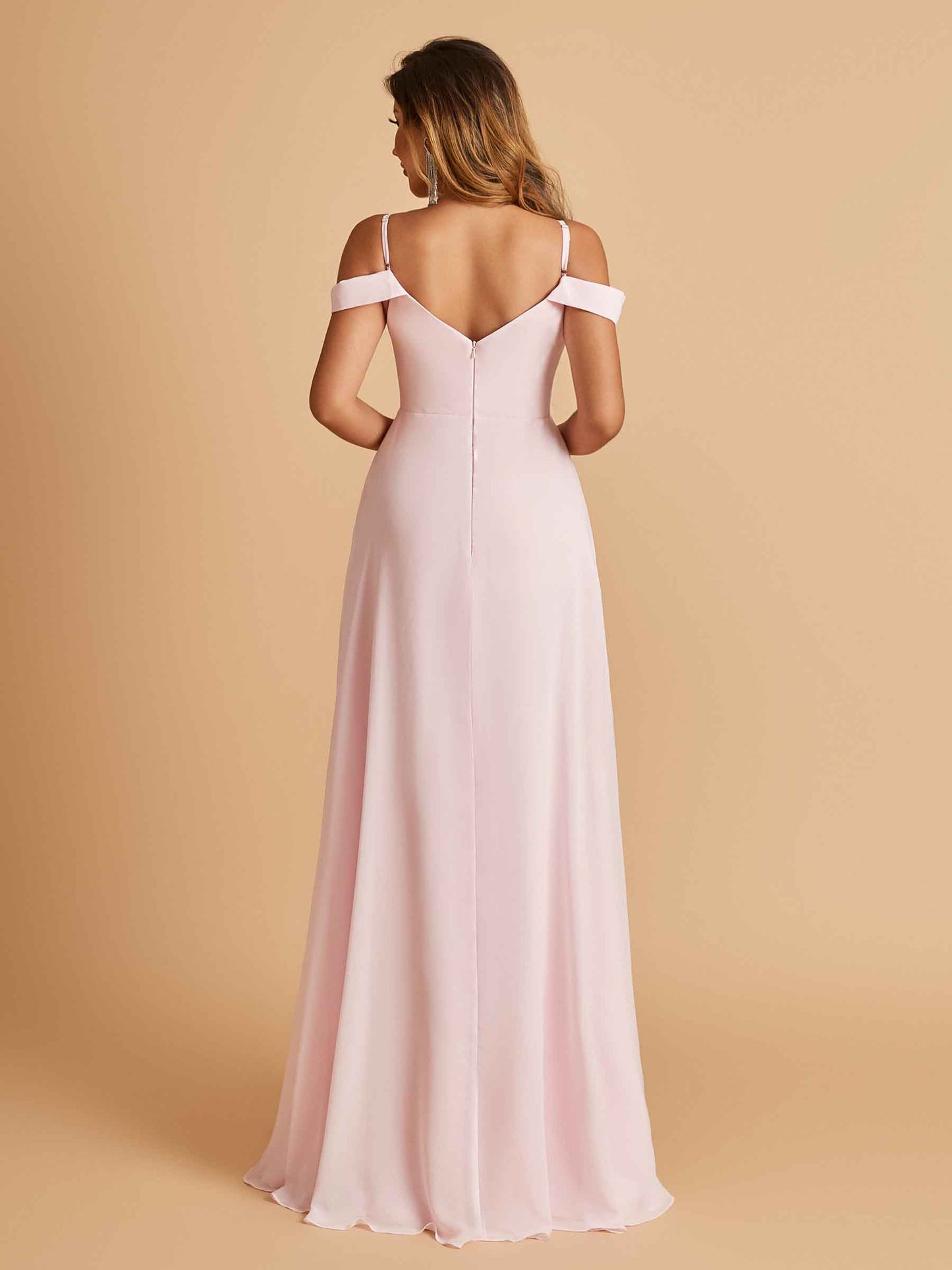Chiffon Off-shoulder Long Bridesmaid Dresses V-neck Floor Length A-line