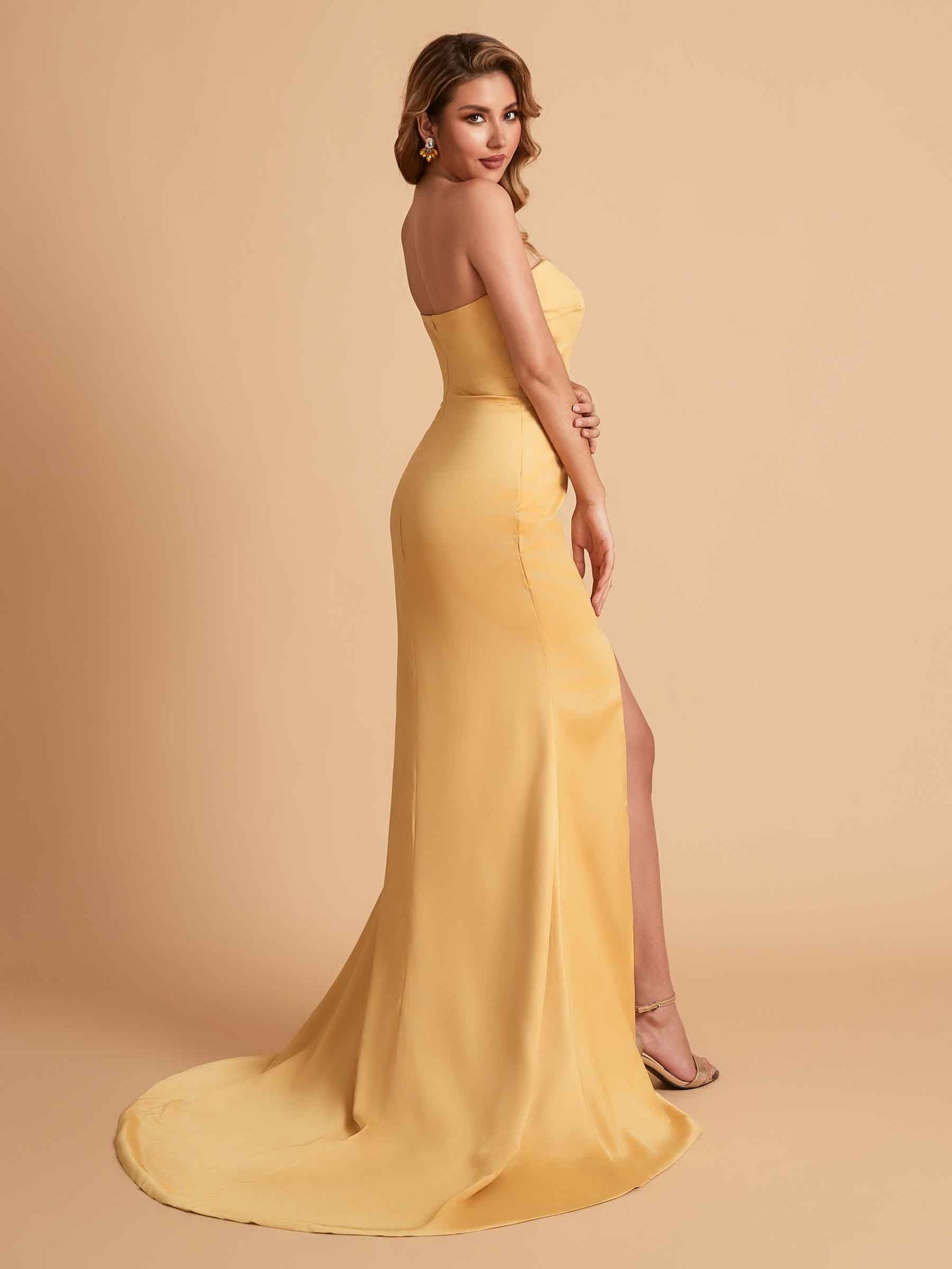 Elegant Satin One Shoulder Sweetheart Mermaid Long Bridesmaid Dresses