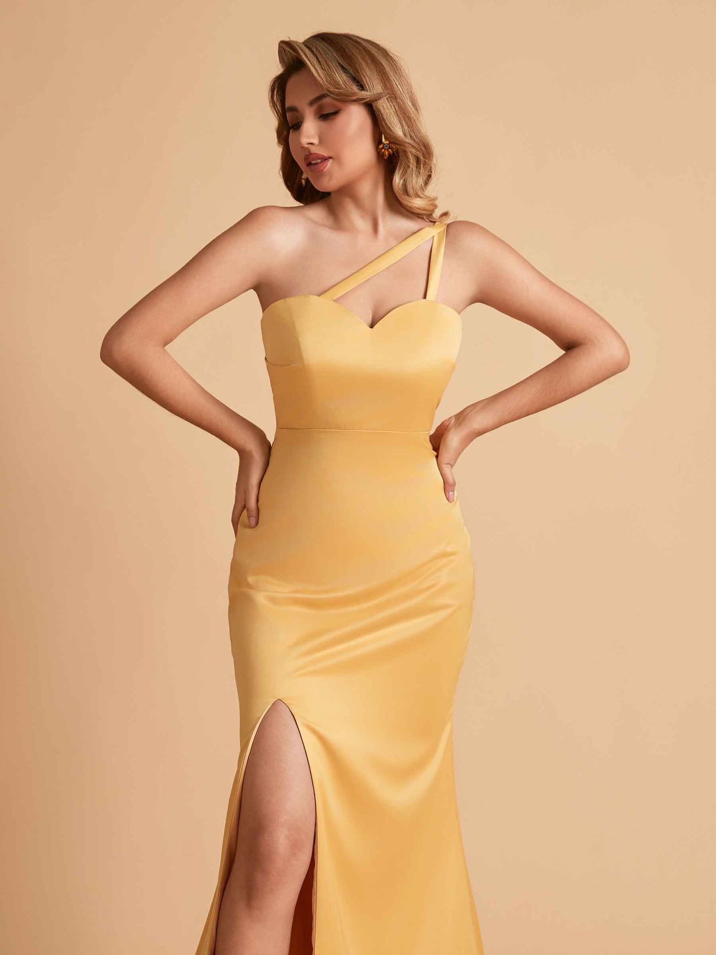 Elegant Satin One Shoulder Sweetheart Mermaid Long Bridesmaid Dresses