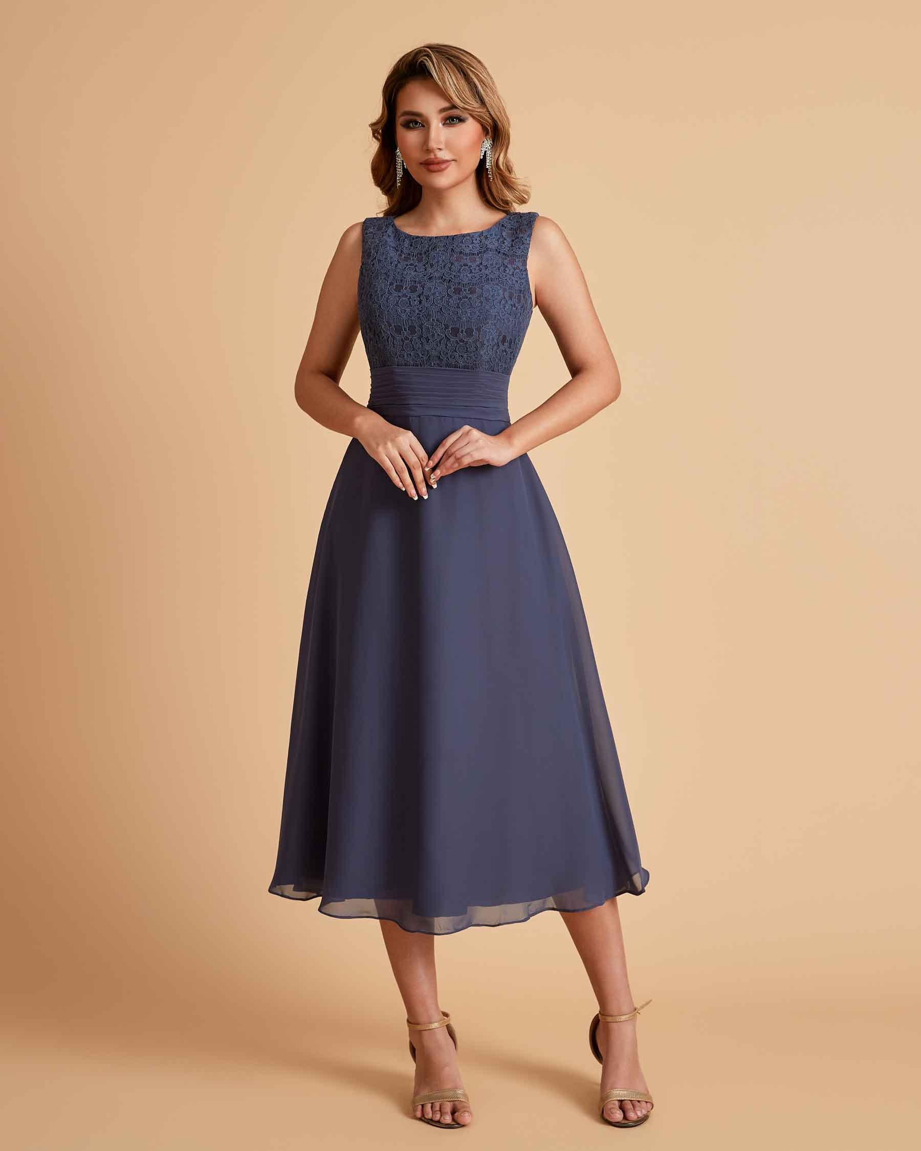 Elegant A-line Bateau Sleeveless Tea Length Mother of the Brides Dresses Online