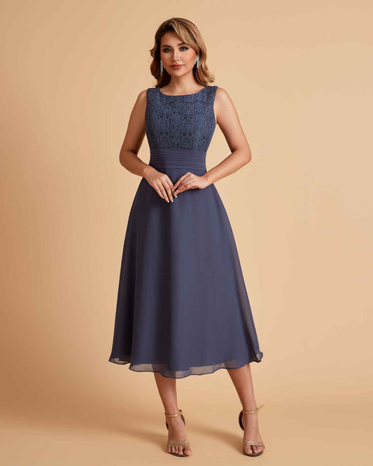 Elegant A-line Bateau Sleeveless Tea Length Mother of the Brides Dresses Online
