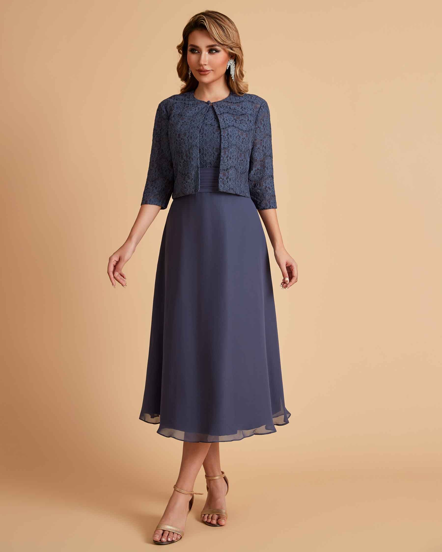 Elegant A-line Bateau Sleeveless Tea Length Mother of the Brides Dresses Online