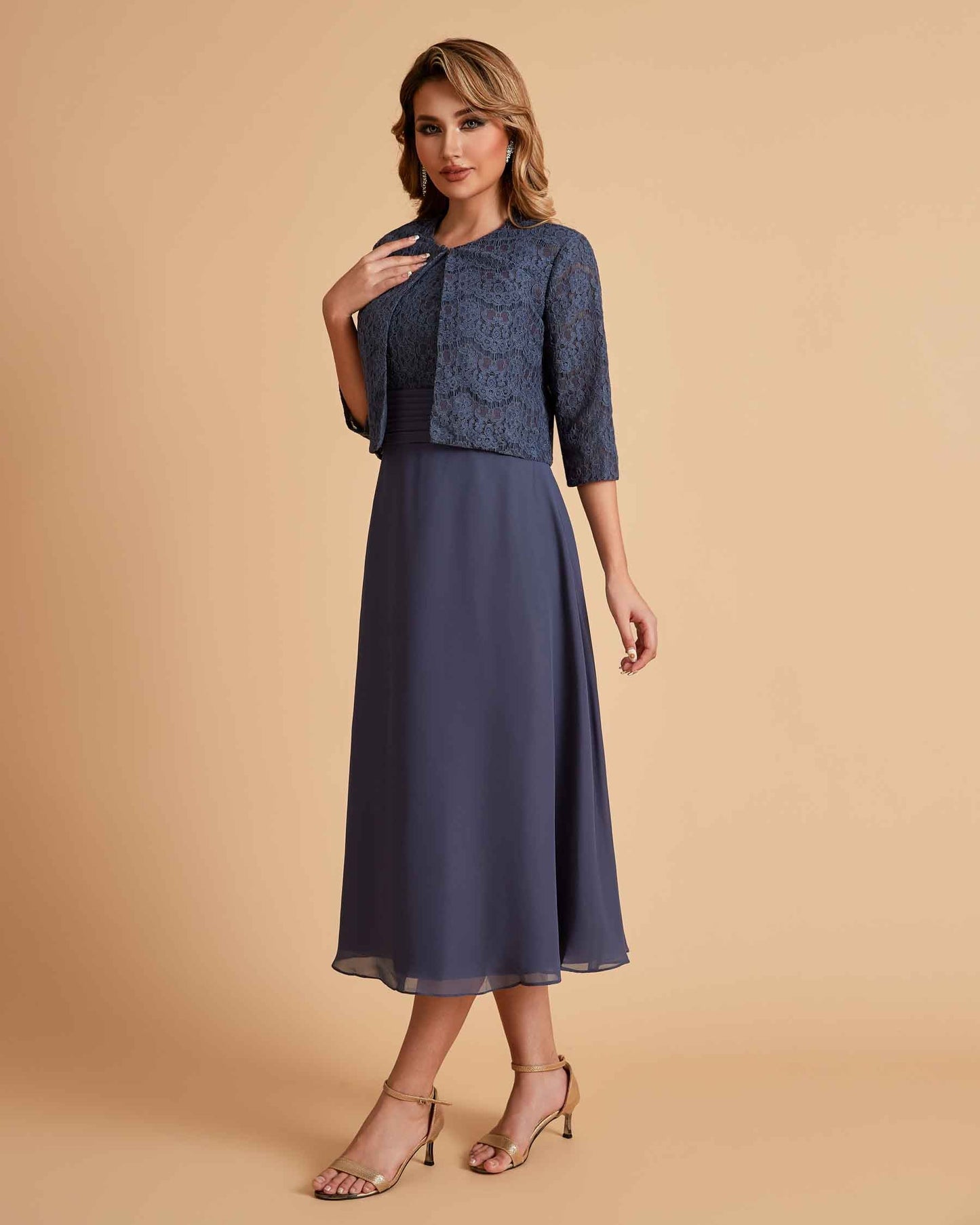 Elegant A-line Bateau Sleeveless Tea Length Mother of the Brides Dresses Online