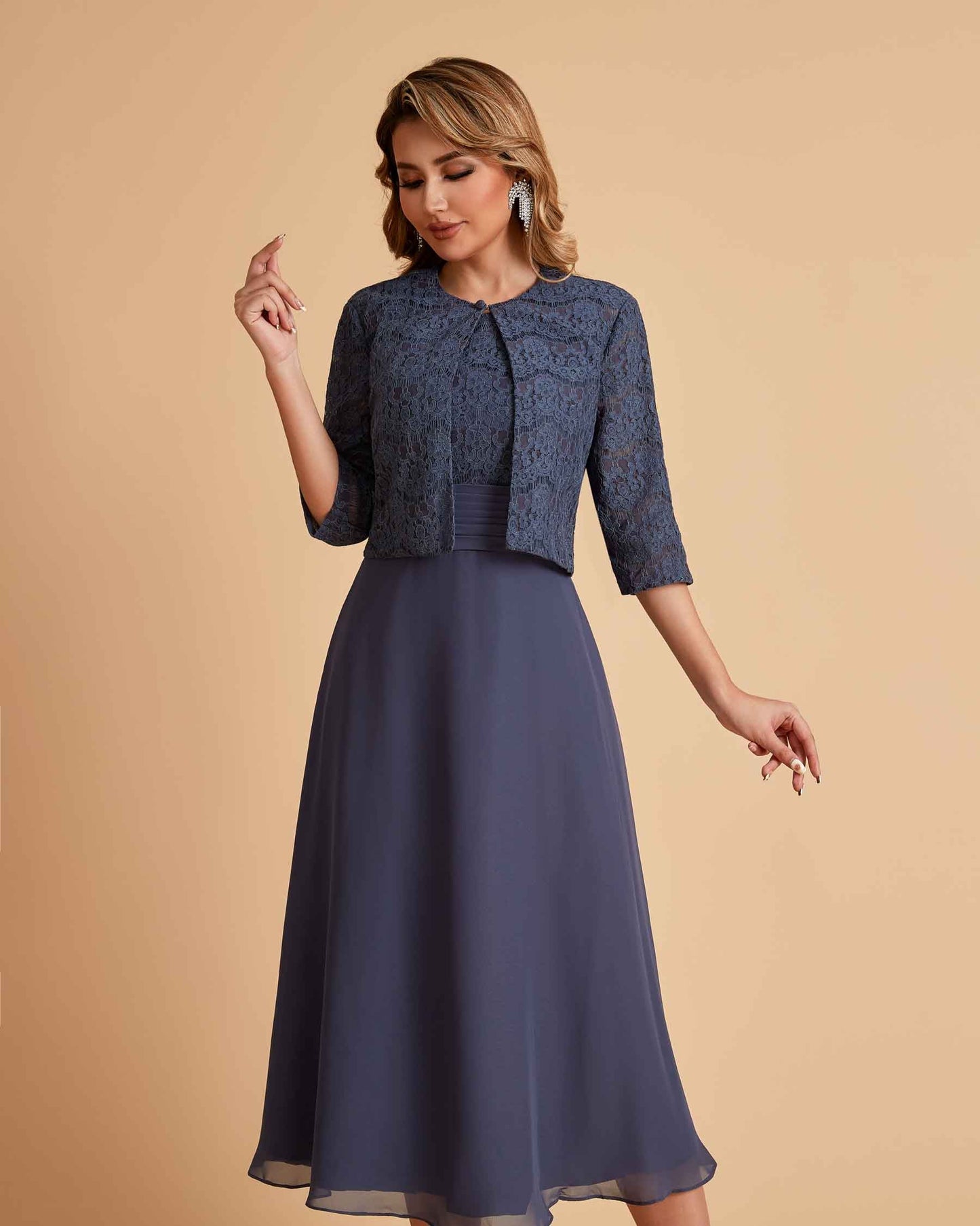 Elegant A-line Bateau Sleeveless Tea Length Mother of the Brides Dresses Online