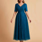 Elegant A-line Half Sleeves V-neck Mother of the Brides Dresses Online