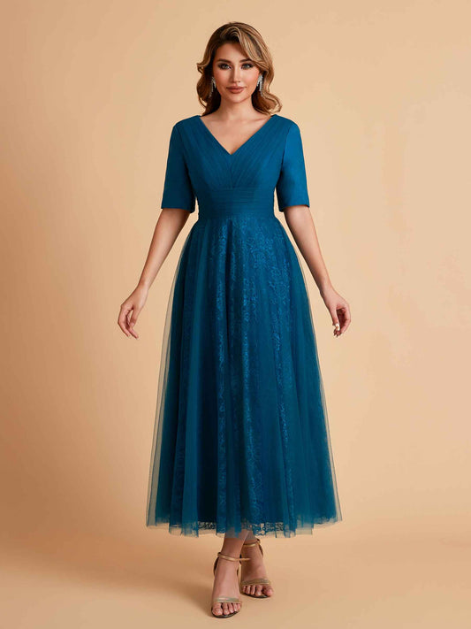 Elegant A-line Half Sleeves V-neck Mother of the Brides Dresses Online