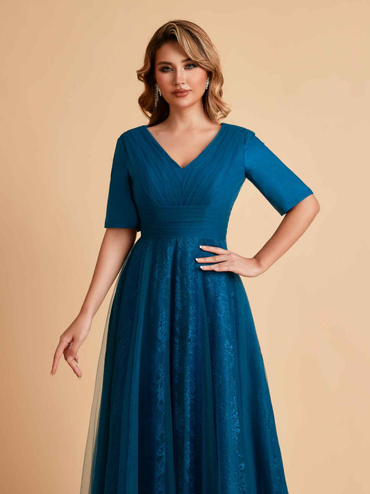 Elegant A-line Half Sleeves V-neck Mother of the Brides Dresses Online