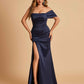Satin One-shoulder Long Bridesmaid Dresses Side Slit With Pleats Mermaid