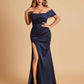 Satin One-shoulder Long Bridesmaid Dresses Side Slit With Pleats Mermaid